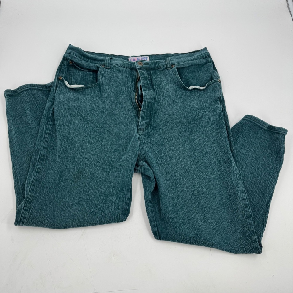 L.A. Blues Vintage High Waisted Mom Jeans Size 24 Green Textured‎ Denim